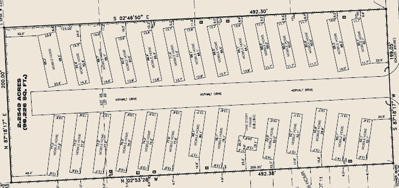 Plat map of the 2.2549-acre former trailer park replatted into 30 residential lots