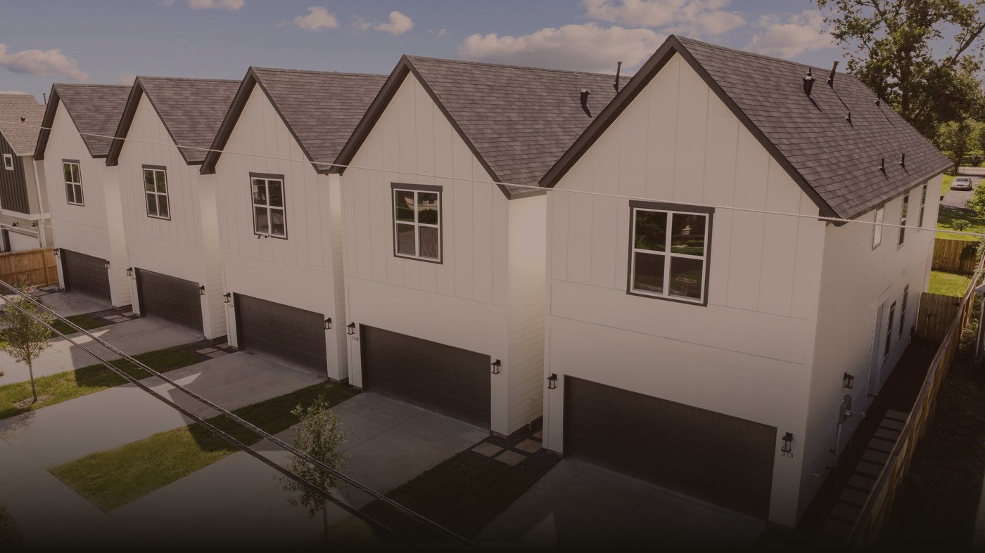 Aerial exterior view of the Marcella Estates townhome row