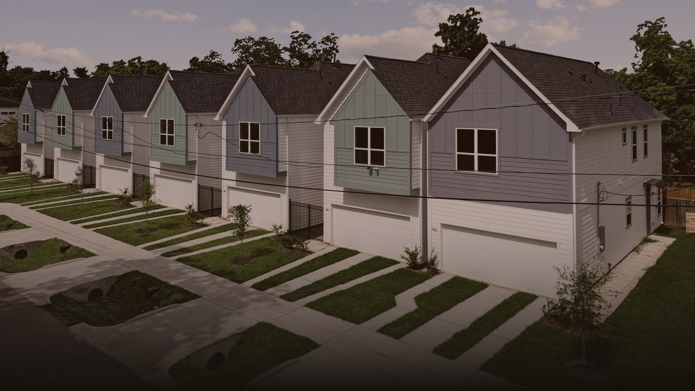 Aerial exterior view of the Archers Villas townhome row
