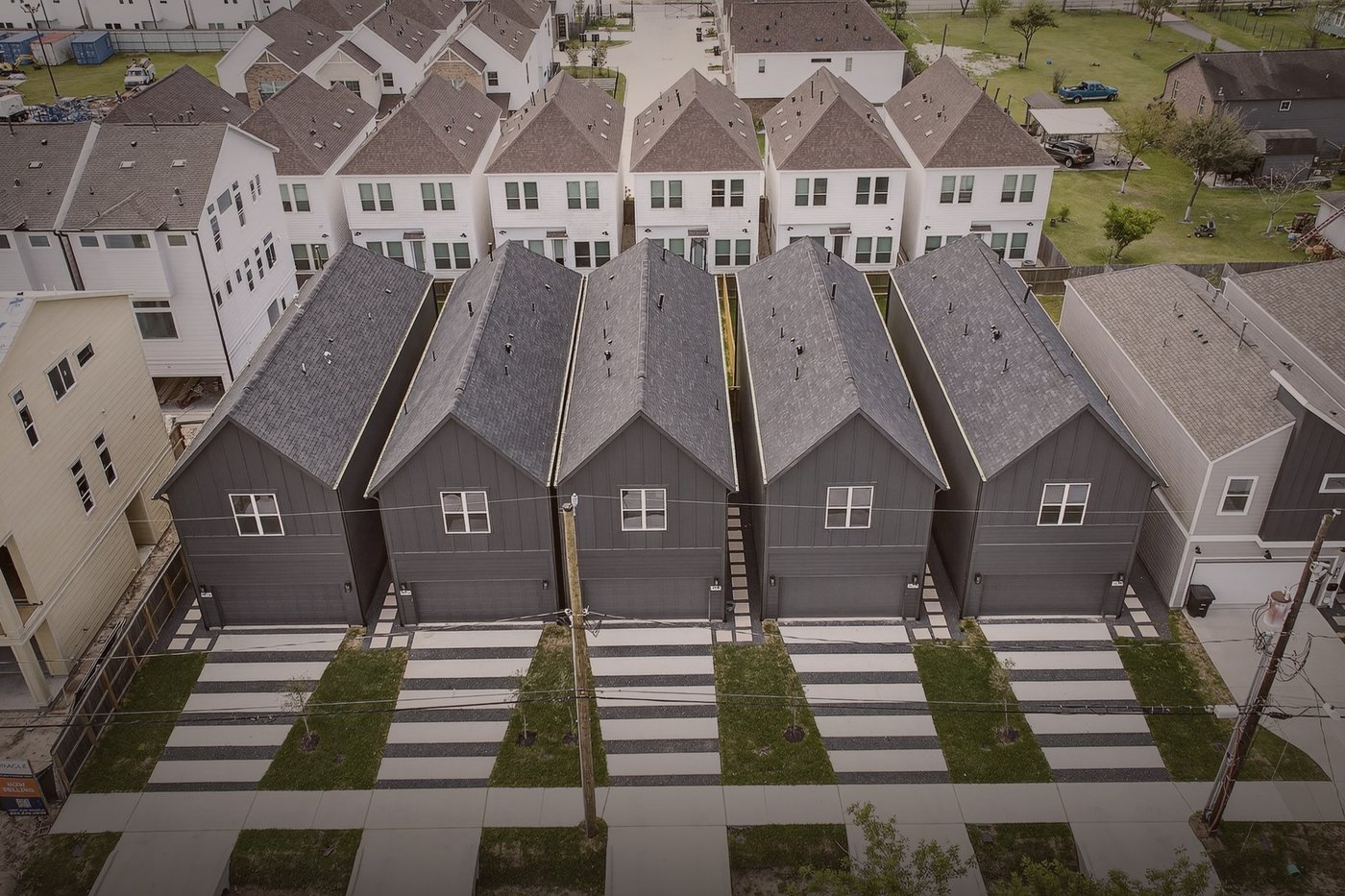 Aerial exterior view of the Donovan Vista townhome row