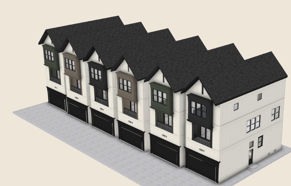 3D rendering of the Residences on 24th six-unit townhome building