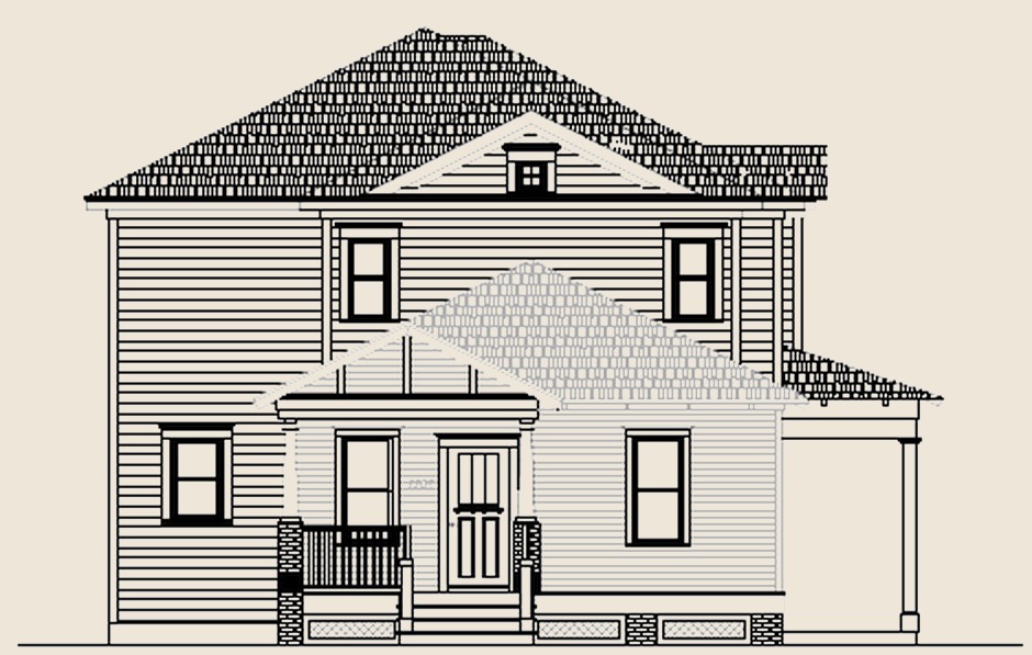 Front elevation drawing of the G9 Custom Home in the Houston Heights Historic District