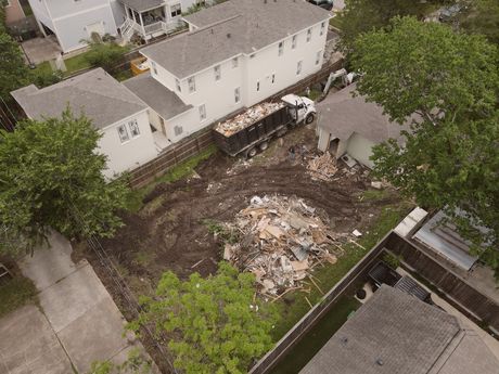 Aerial view of the site cleared for the G9 Custom Home in the Houston Heights Historic District